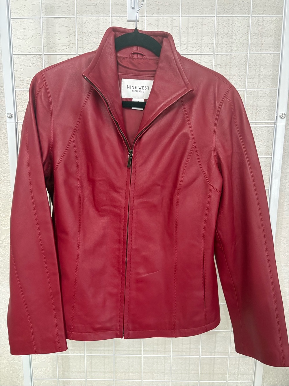 Nine West Red Leather Zip-Up Jacket